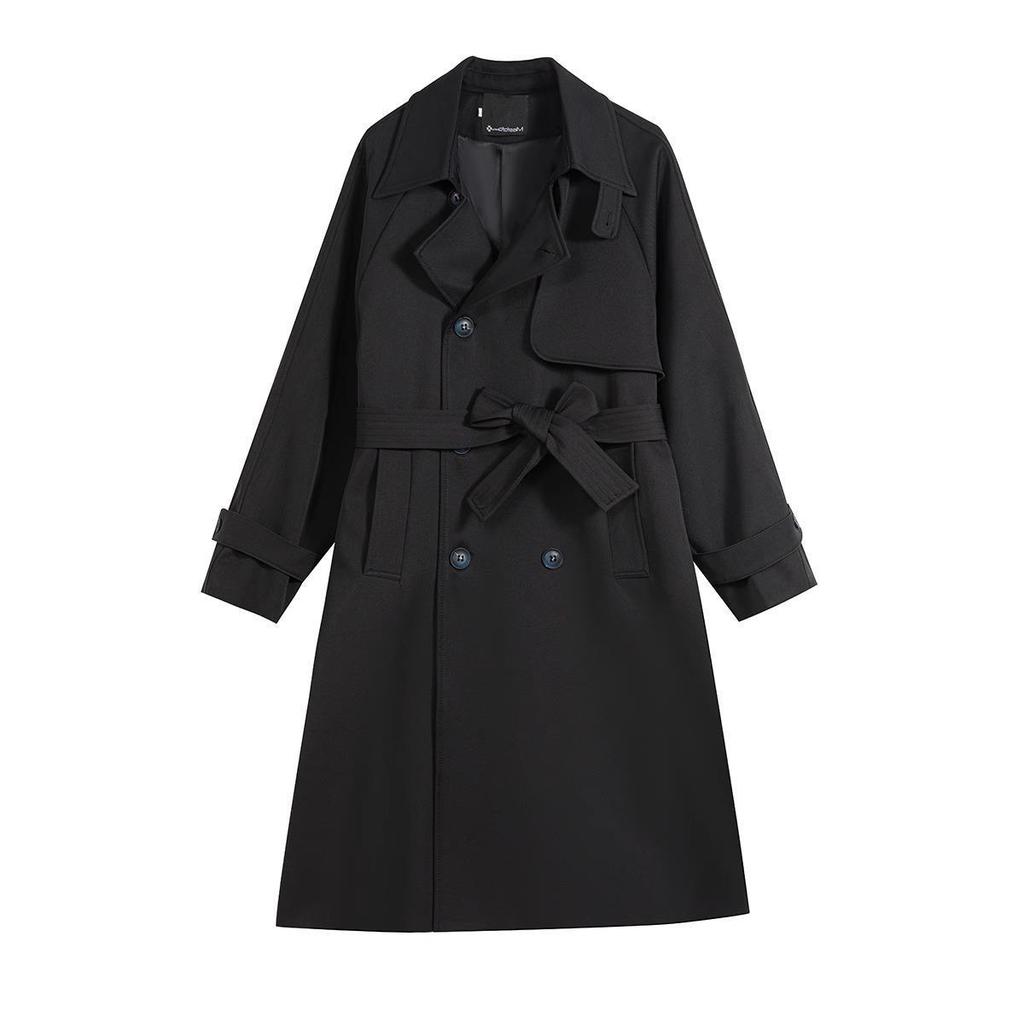 Women's Black Trench Coat: 2024 New Petite Mid-Length British Style for Autumn and Winter