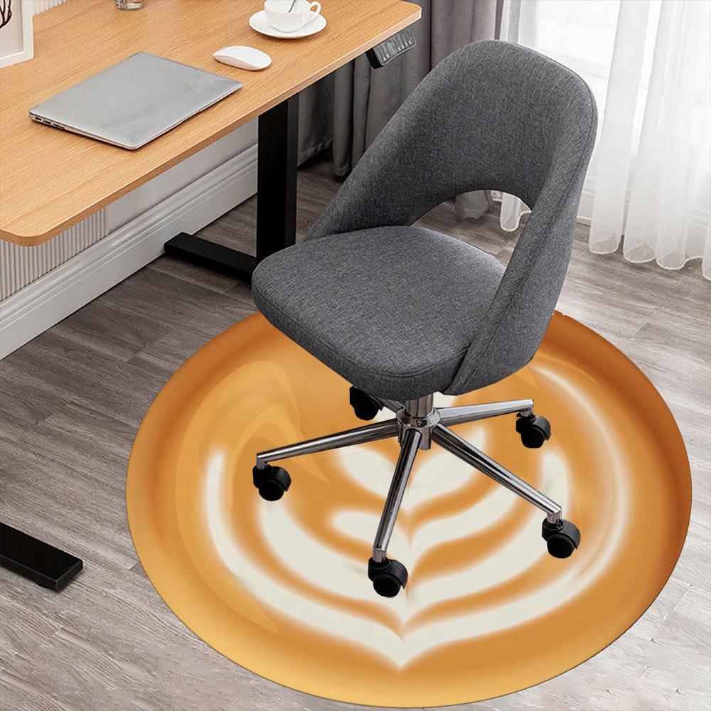 1pc Coffee Latte Art Round Chair Mat Area Rug - Non-Slip, Floor Mat for Office, Bedroom, and Indoor Decor C1118138