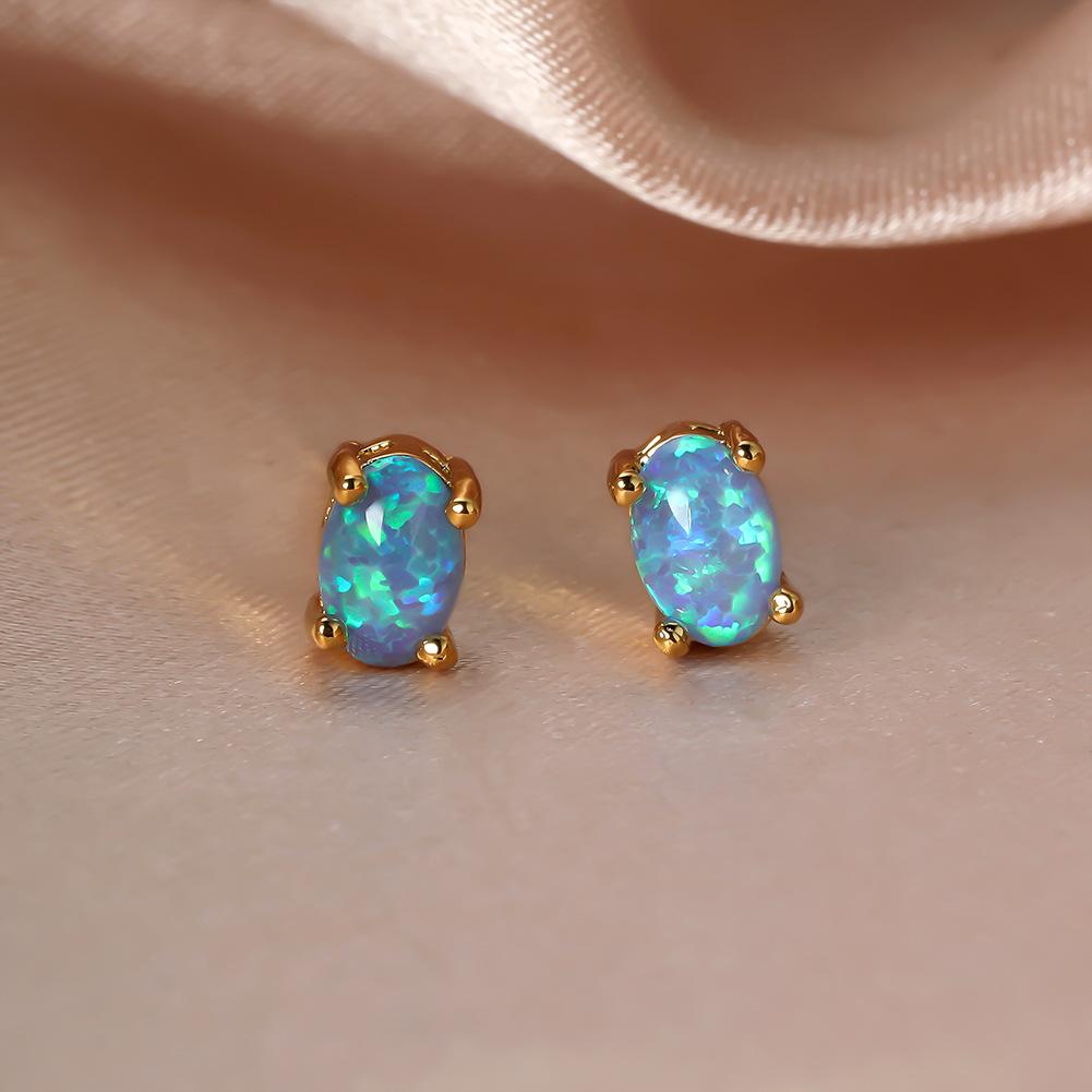 Wish European and American ins simple style oval opal stud earrings mini cute versatile girl heart earrings