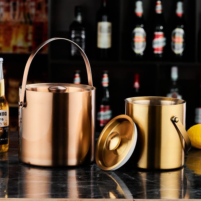 3L Double-Layer Insulated 304 Stainless Steel Ice Bucket with Thickened Handle for Wine & Beer