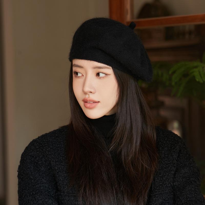 Hats for Women In Autumn and Winter Rabbit Beret Solid Color Versatile Knitted Wool Hats In Winter Warm Painter Hats and Bud Hats Trendy