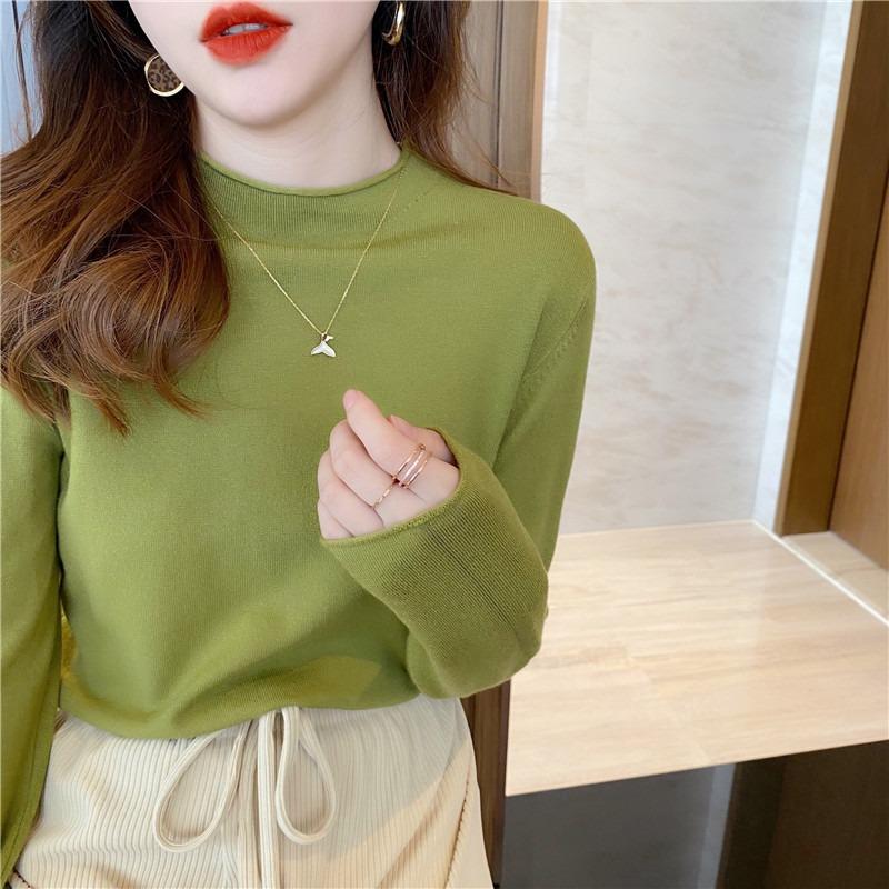 

Knitted sweater top women s new semi-turtleneck lazy style loose inside long-sleeved winter primer sweater average size [recommended 80-60kg]