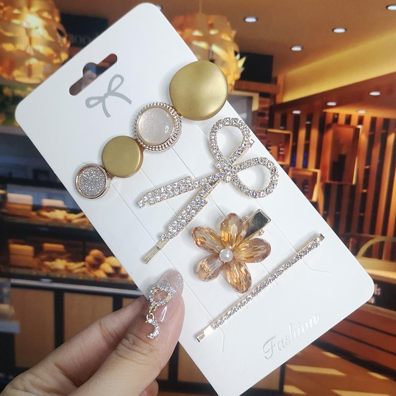 Korea Shiny Crystal Hair Clip Set Fashion Hair Accessories  Trend For Women Girl Pearl Rhinestone Hairpin Side Clip For Hair