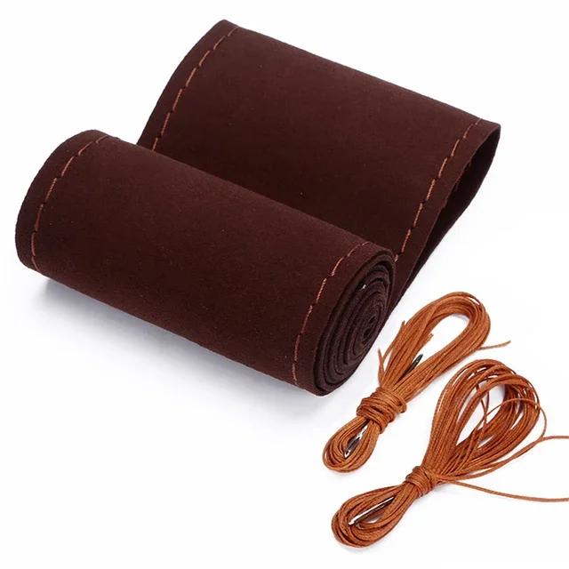 38cm Suede DIY Steering Wheel Cover Genuine Leather Braided Car Steering Wheel Pad Liner Protection Cover Anti Slip Interior
