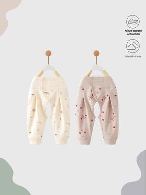 Spring & Autumn Newborn Baby Pure Cotton Open Crotch Pants with Belly Protection for Boys & Girls