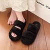 Women’s Cross Band Fur Slippers Indoor Furry Fuzzy Open Toe Shoes Warm Slides Double Straps Slipper Soft Sole Non Slip