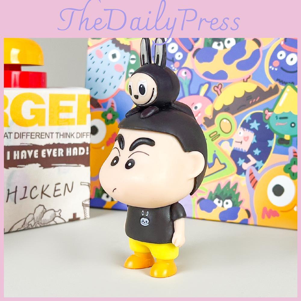 Crayon Shinchan Labubu Pvc Collectible Figure With Assembly For Desktop Decor Fans