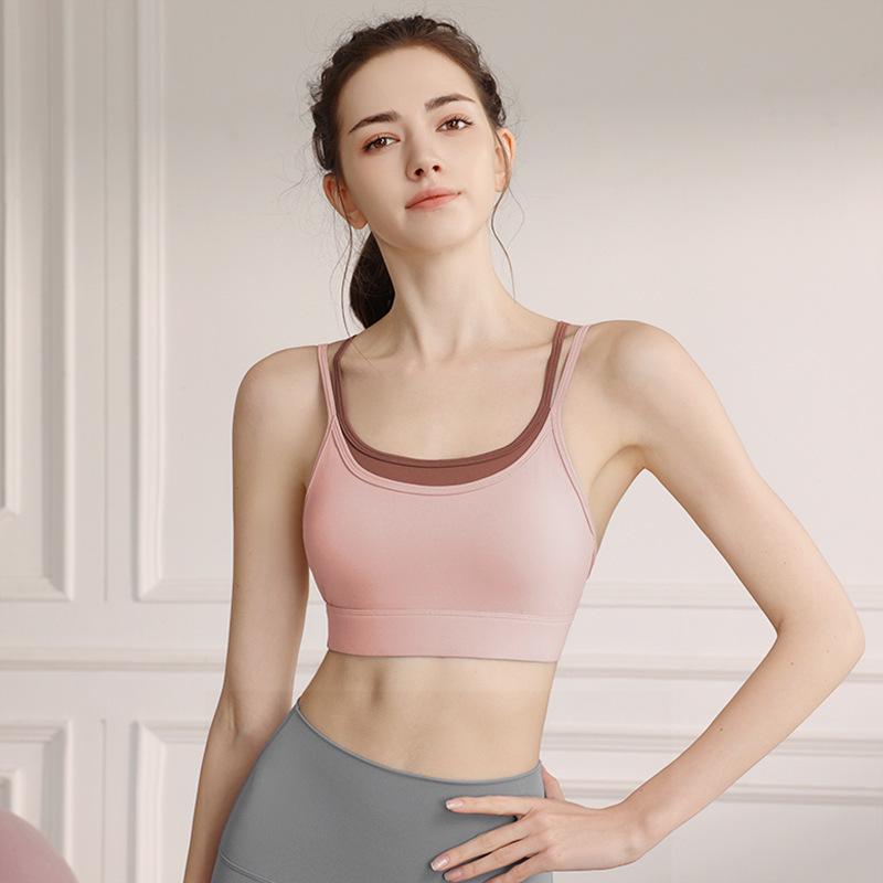 Color Block Women's Two-in-One Sports Bra with Slimming Back for Yoga, Dance, and Cycling