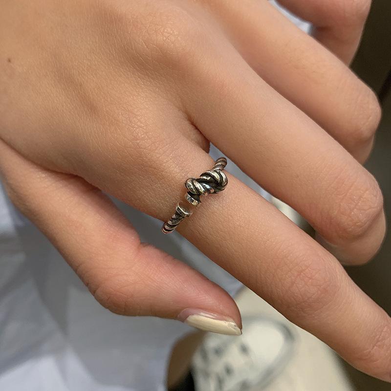 Vintage 925 Elegant Sterling Silver Heart Lock Open Adjustable Ring Women For