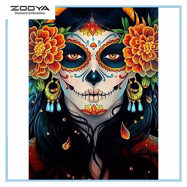 

ZOOYA DIY 5D Полный дрель Алмазная картина Череп Женщина Вышивка Крестом Мозаика Домашний Декор Подарок