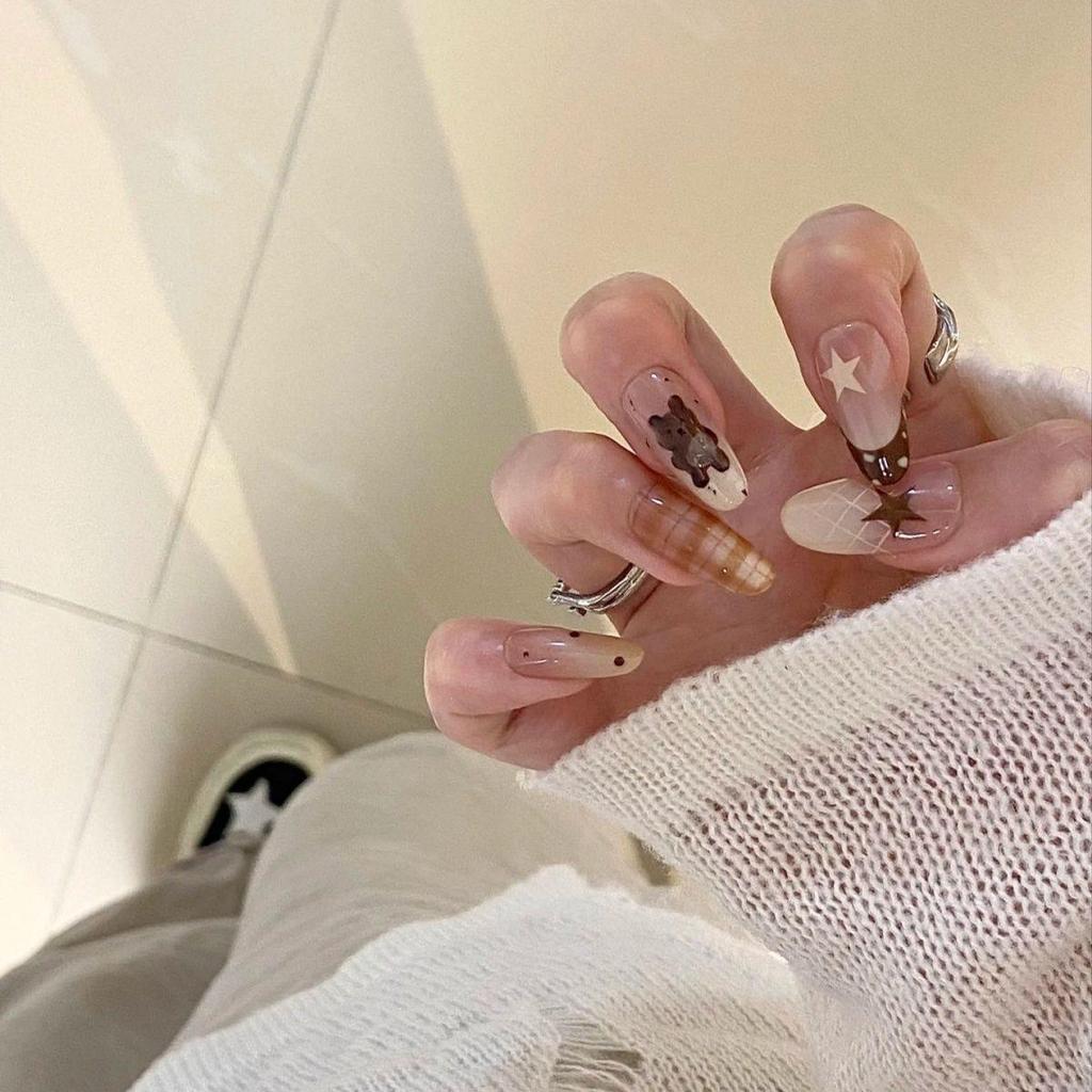 Blush French Cat Eye Princess Bow Nails - Handmade Wearable Nail Art