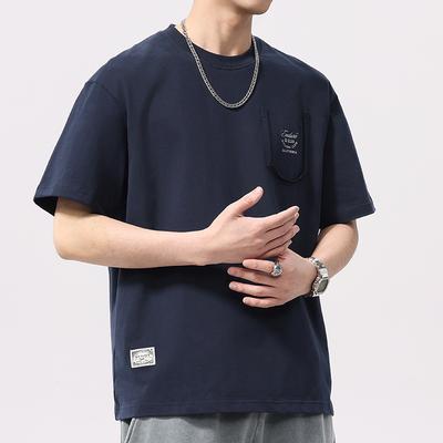 Thin Texture Wavy Fabric Relaxed Fit Trendy Mens Versatile T-shirt Round Neck T-shirt Short Sleeves