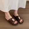 French retro Korean silver slippers women's summer outer wear holiday new one-word sandals seaside beach flat sandals