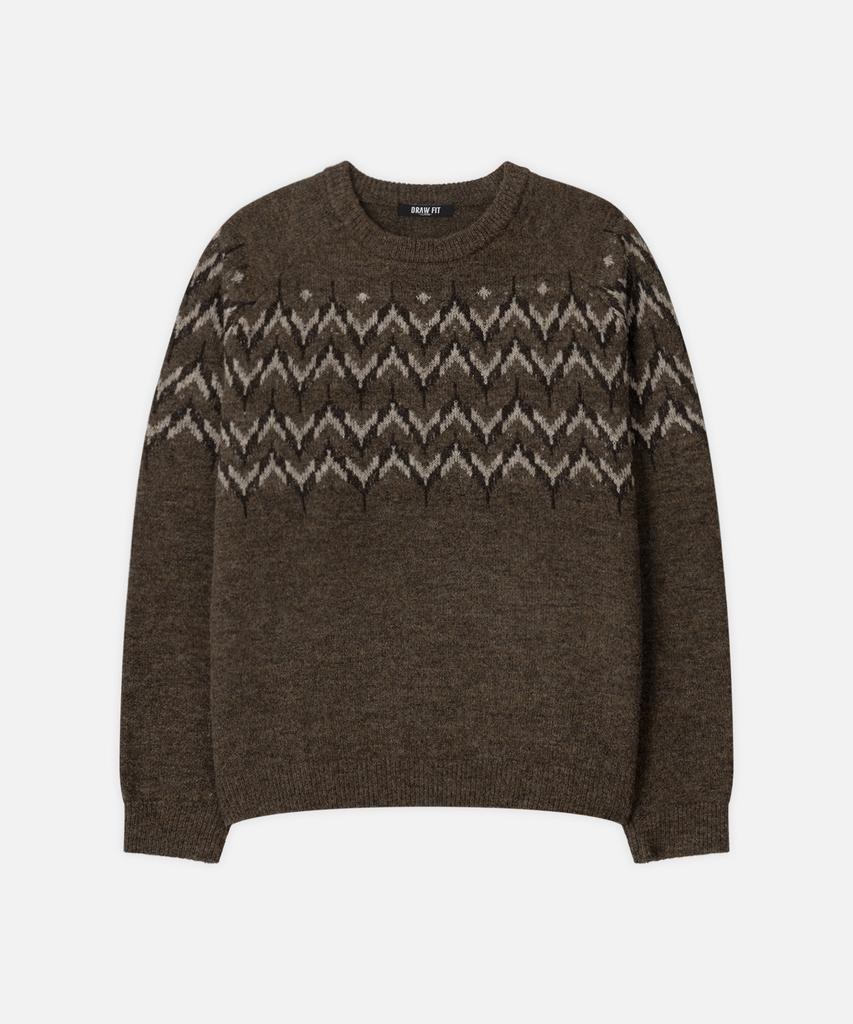 DRAW FIT Wool Hairy Nordic Crewneck Knit [Vintage Brown]