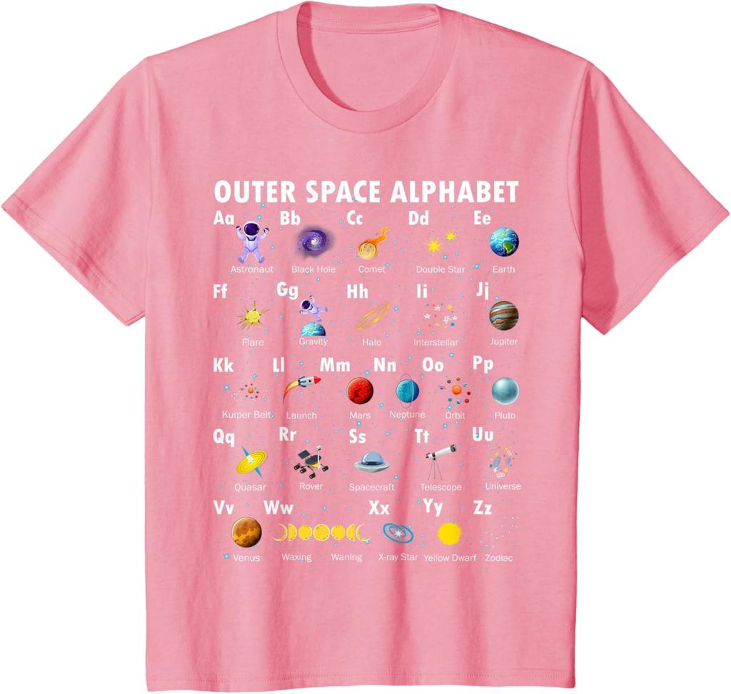 Outer Space Alphabet Kindergarten Teachers 1st Day of School T-Shirt Unisex Children’s Wear Cotton Kid Graphic T Shirts