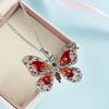 Retro Multicolor Rhinestones Butterfly Pendant Necklace Silver Plated Jewelry