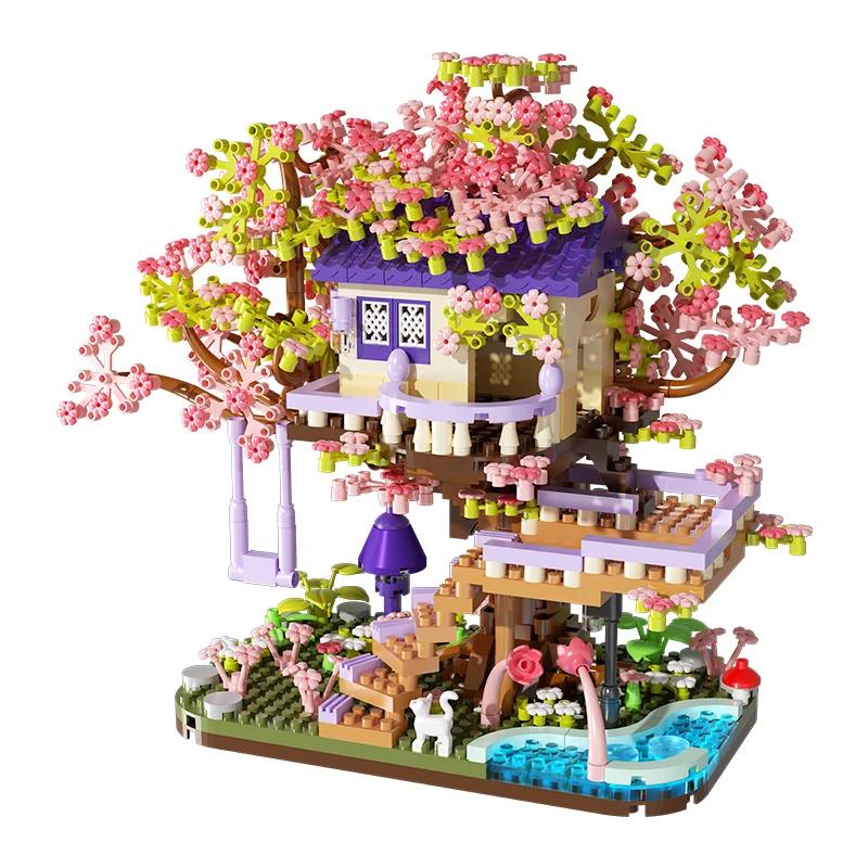 Flower Tree House Building Block Diy Assembly Toys Micro Bricks Puzzle Toys for Kids Children Girls Girlfriend Birthday Gifts