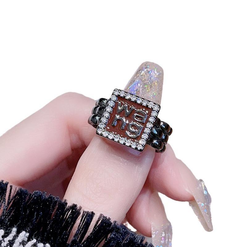 Cool Dark Punk Letters Slightly Inlaid Zir*****Pen Ring Female Cold Wind Personality Exquisite Ring