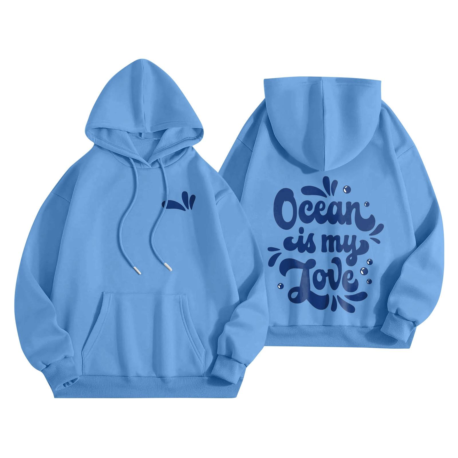 

Толстовки для девочек-подростков с длинным рукавом и принтом букв, повседневные графические толстовки с капюшоном, пуловер с завязками, симпатичная толстовка большого размера XL небесно-голубой