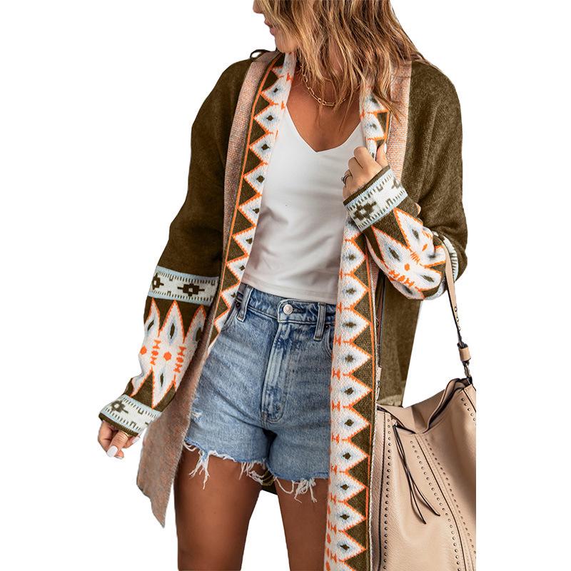 Shi Ying Ethnic Style Printed Knit Cardigan for Women - Autumn/Winter Collection