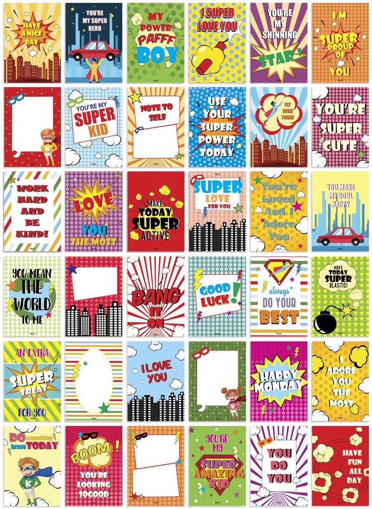 Inkdotpot 36 Karten Lunchbox-Notizen für Kinder, tägliche inspirierende Zeilen, glückliche Gedanken für Kinder, Schüler