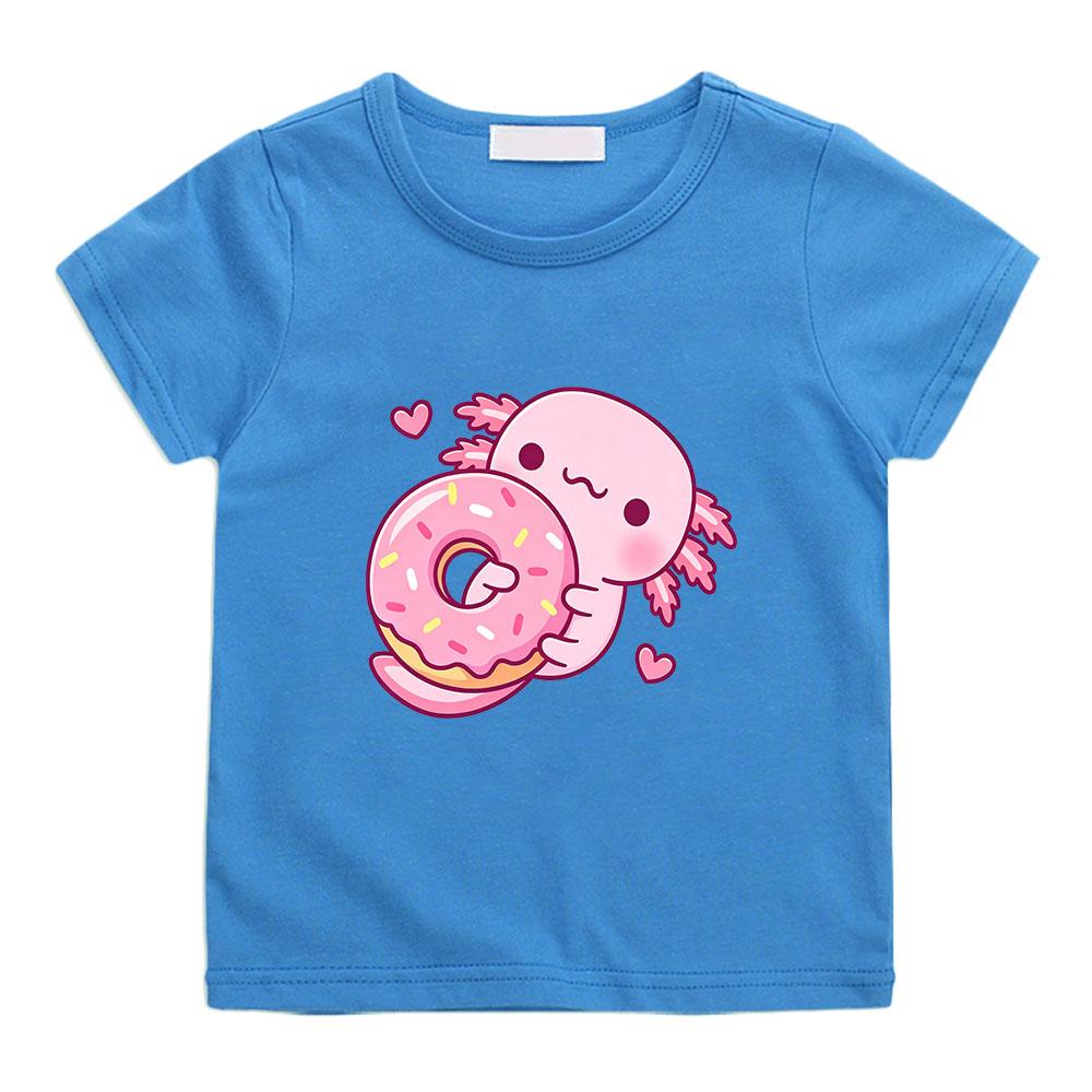 Cute Pink Axolotl Children's T-shirt Cartoon Print 100 %Cotton Tees Streetwear Boys Girls Short Sleeve Casual Kids Top Summer