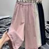 High Waist Korean Style Lace Trim Straight Leg Pants for Women - Summer Casual, Loose Fit, Versatile Cropped Design