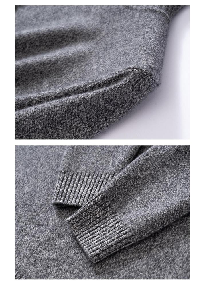 Men's High Neck Cashmere Sweater - Double Ply, Thick, Solid Color Knitwear for Autumn/Winter.