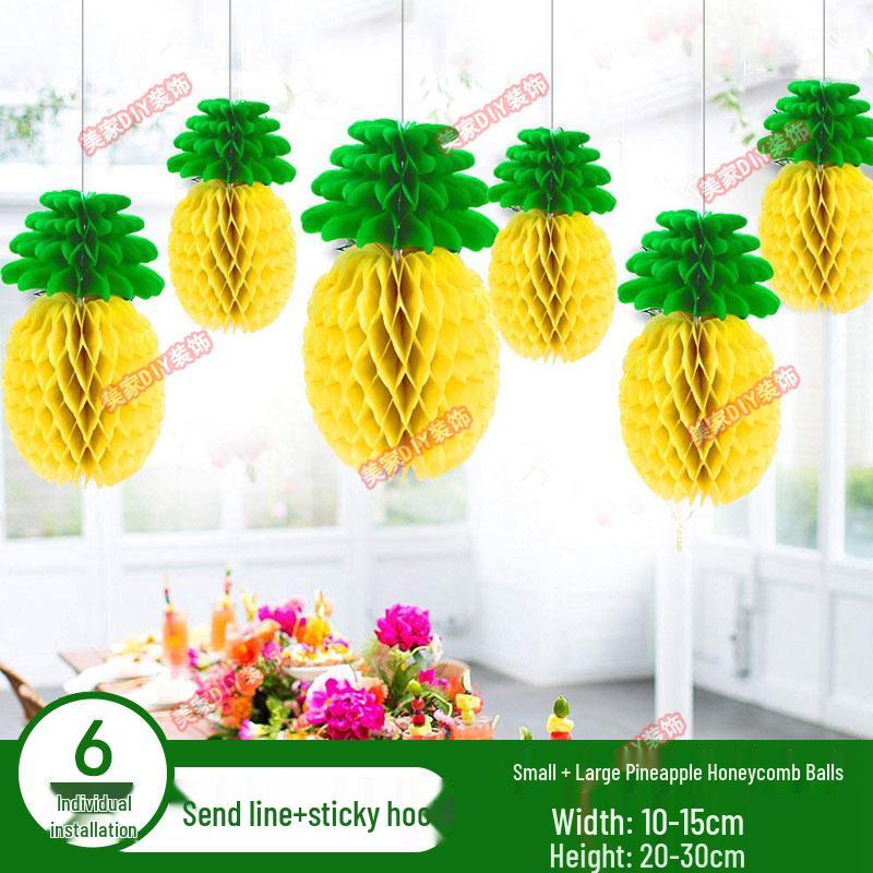 Spring Tropical Fruit Party Ceiling Decorations: Pineapple, Strawberry, Apple, and Grape Honeycomb Balls