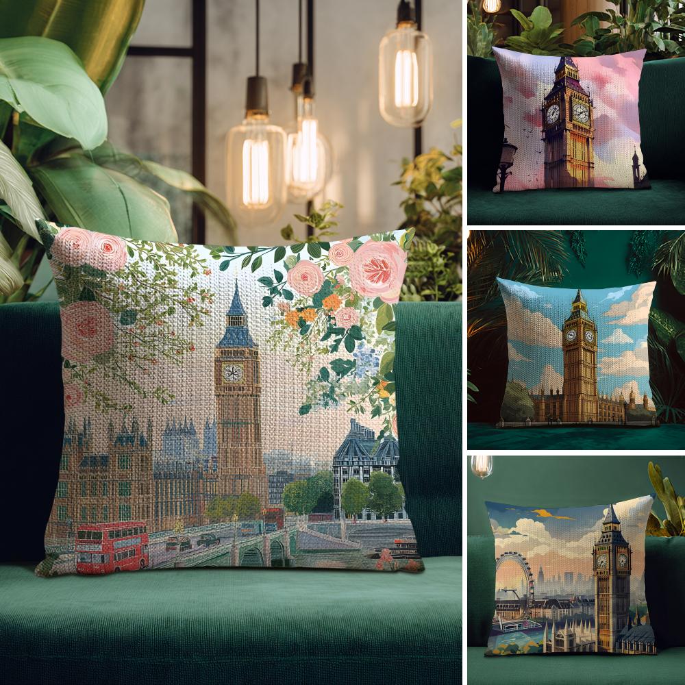 London Fashion Cushion Cover Natural Linen Pillow Case DoubleSided Print Decorative Sofa Pillowcase Home Decor Gift