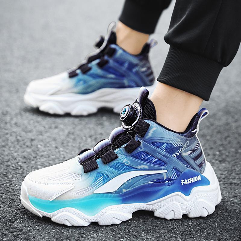 

Boys sports shoes Children s rotating button breathable running shoes 2025 autumn new middle-aged and older boys basketball shoes 45 небесно-голубой