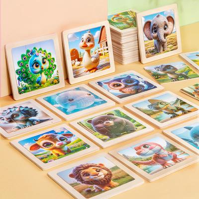 6 Stück Puzzle Kinder Tier Dinosaurier Cartoon Früherziehung Lernspielzeug 0-3 Jahre Holz Flache Teile