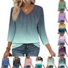Women's Casual Tops V Neck Pull Stripe Prints Seven Sleeve Tops