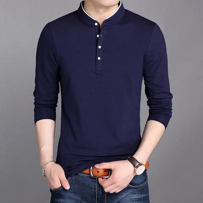 2025 Brand New Spring Men T-Shirt Men Long-Sleeved T-Shirt for Male Vertical Collar Pure Color Tees Men Polo Shirt Men Tops Tees