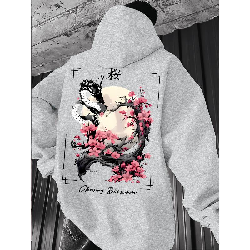 2026 Vintage Dragon Sakura Cherry Blossom Print Hoodie Unisex Harajuku Streetwear Pullover Hooded Sweatshirt Men Women Casual Long Sleeve Top