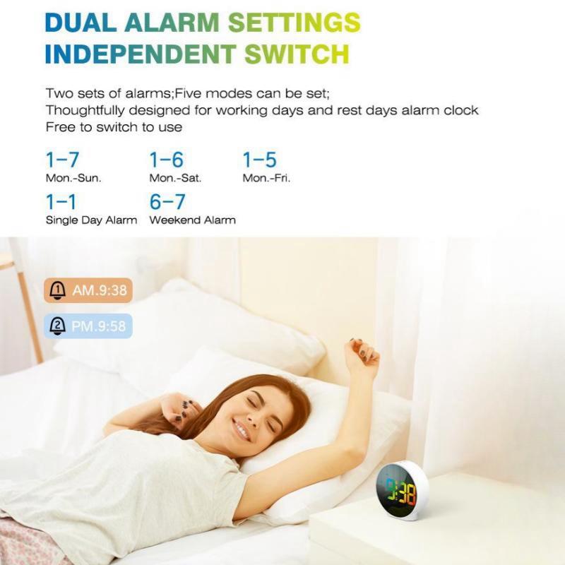 Color Mini Digital Alarm Clock Day of Week Touch Snooze Table Clock 2 Alarms 4 Level Brightness 12/24H Electronic LED Clock