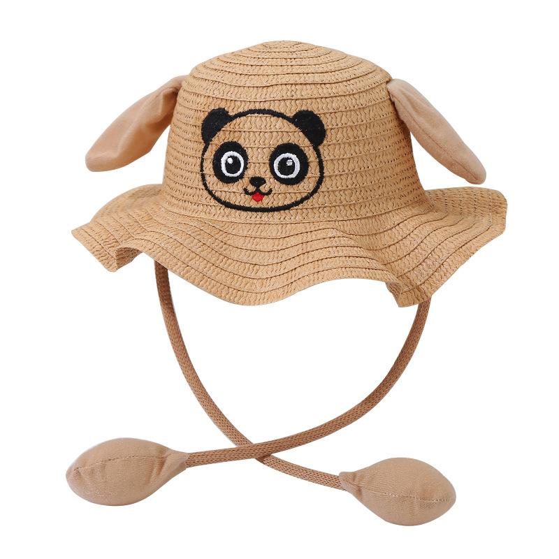 Rabbit Hat Children'S Straw Hat Summer Sun Protection Visor Hat Ear Moving Hat Cute Panda Airbag Hat