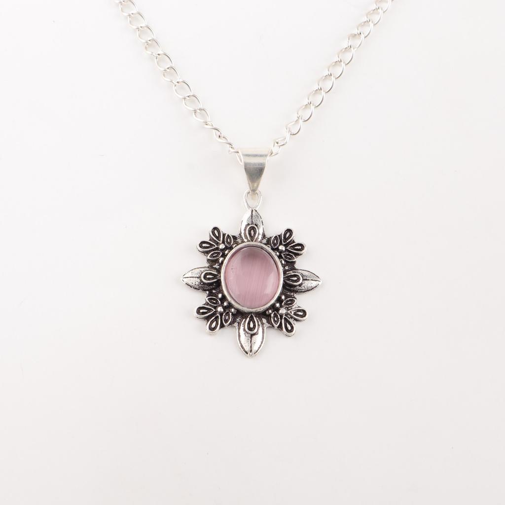 Natural Purple Cat's Eye Gemstone 925 Sterling Silver Handcrafted Pendant 1.62" CP-12-40