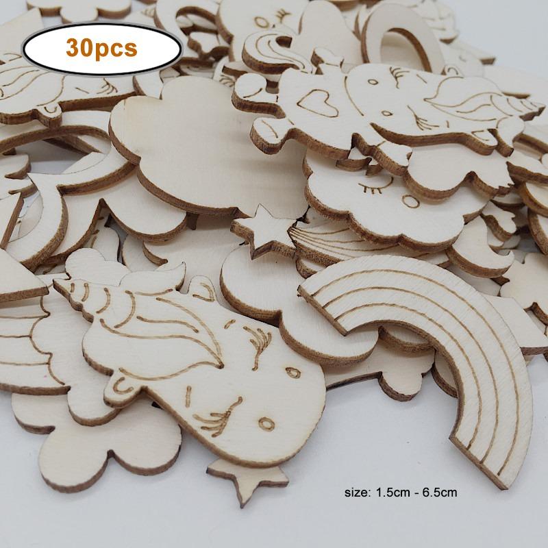 

30pcs/lot Fairy Tales Theme Unfinished Wood Cutouts for Women Crown Princess Diamond Unicorn Butterfly Shape Wooden Crafts Decor
