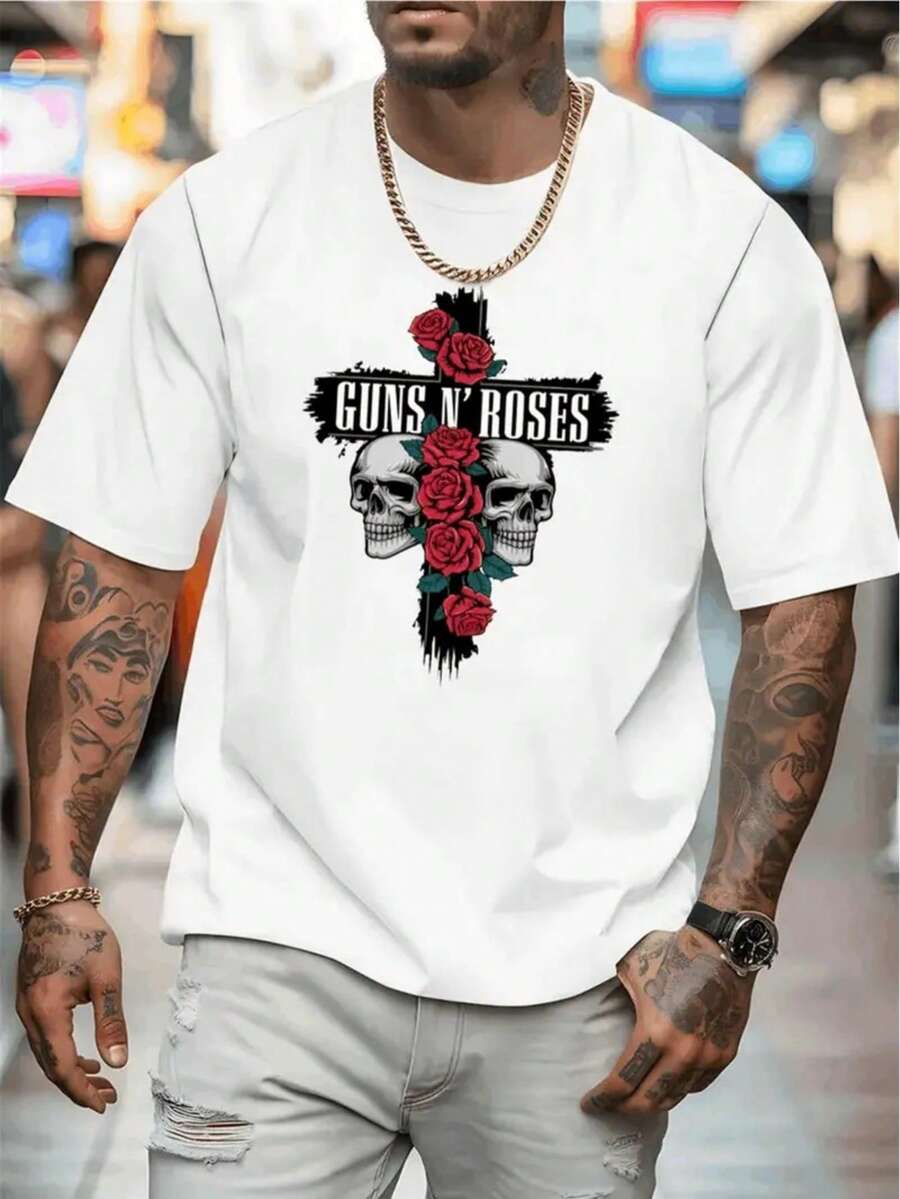 Guns Roses Skull Print High-Quality Unisex T-Shirt XL