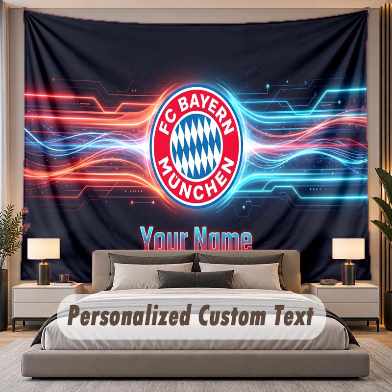 Custom Name Text Tapestry Bayern Munich Personalized Polyester Wall Tapestry For Bedroom And Room