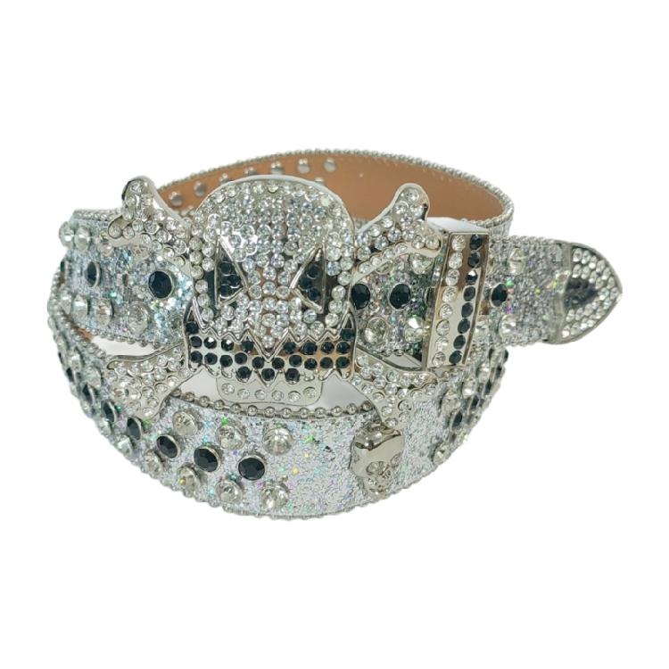 Versatile Male Female Skull Rivet Waist Belt with Rhinestone Buckle Adjustable