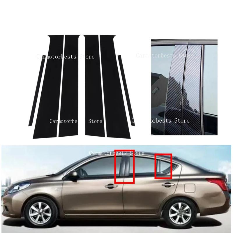 6PCS Fit For Nissan Almera/Sunny 2010-2019 Glossy Black Pillar Post Silver Carbon Window Cover Door Trim Decoration Stickers