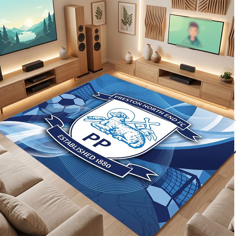 Preston North End Football Print Crystal Velvet Rug, Comfortable Water Absorbent Non Slip Indoor Floor Carpet
