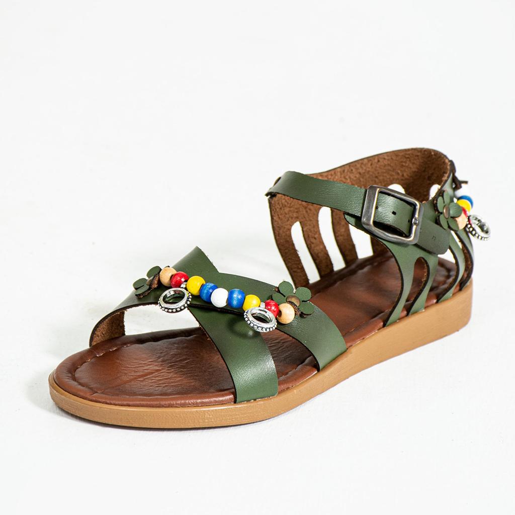 Élégant ethnique perlé accessoirisé croix bande cheville boucle Bodrum femmes sandales 51-195-23