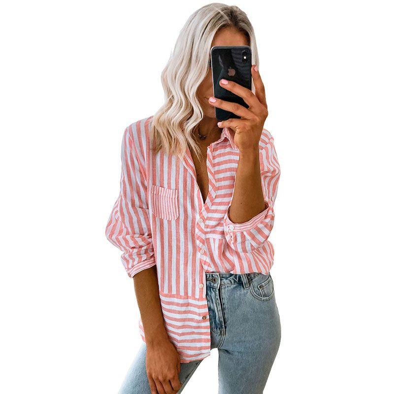 Early Spring 2025 New Arrival Work Clothing All-Matching Striped Shirt Women Fashion Fashion Colorblock Single-Breasted Long Sleeve Shirt Women