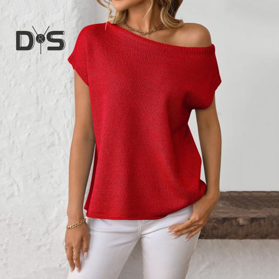 Damen-Oberteile, kurzärmelig, Schraubkragen, einfarbig, T-Shirt, Frühling/Sommer, dehnbar, Pullover, Oberteile für den Alltag