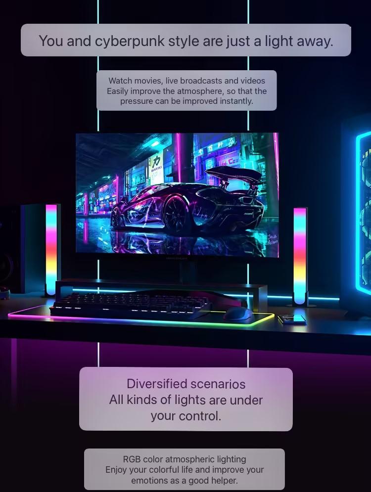 1 Pair RGB Rhythm Light,180° Smart Light Bars,Gaming LED Lights,16 Million DIY Color Adjustments,Remote Control,USB Pickup Light