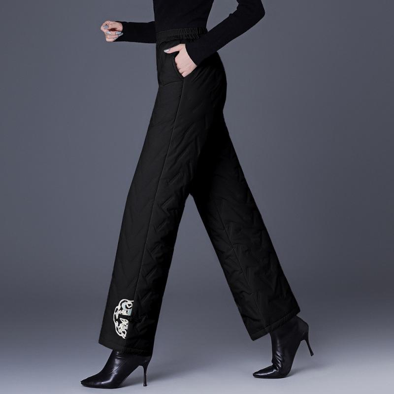 High-Waisted Women s Winter Down Pants - Chinese Style, Warm & Thickened, Straight-Leg, Cropped. XL чёрный