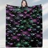 Black Colorful Heart Vortex Blanket Vibrant Glowing Throw for Rooms with Swirling Multicolor Heart Patterns Suiting Lively